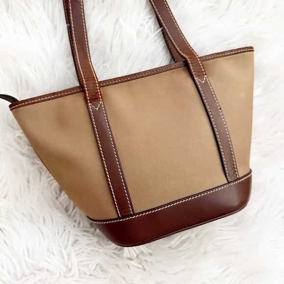 HUNTING WORLD | Canvas Leather Tote Bag Zipper Top Taupe Tan Brown Trapeze - Picture 2 of 8
